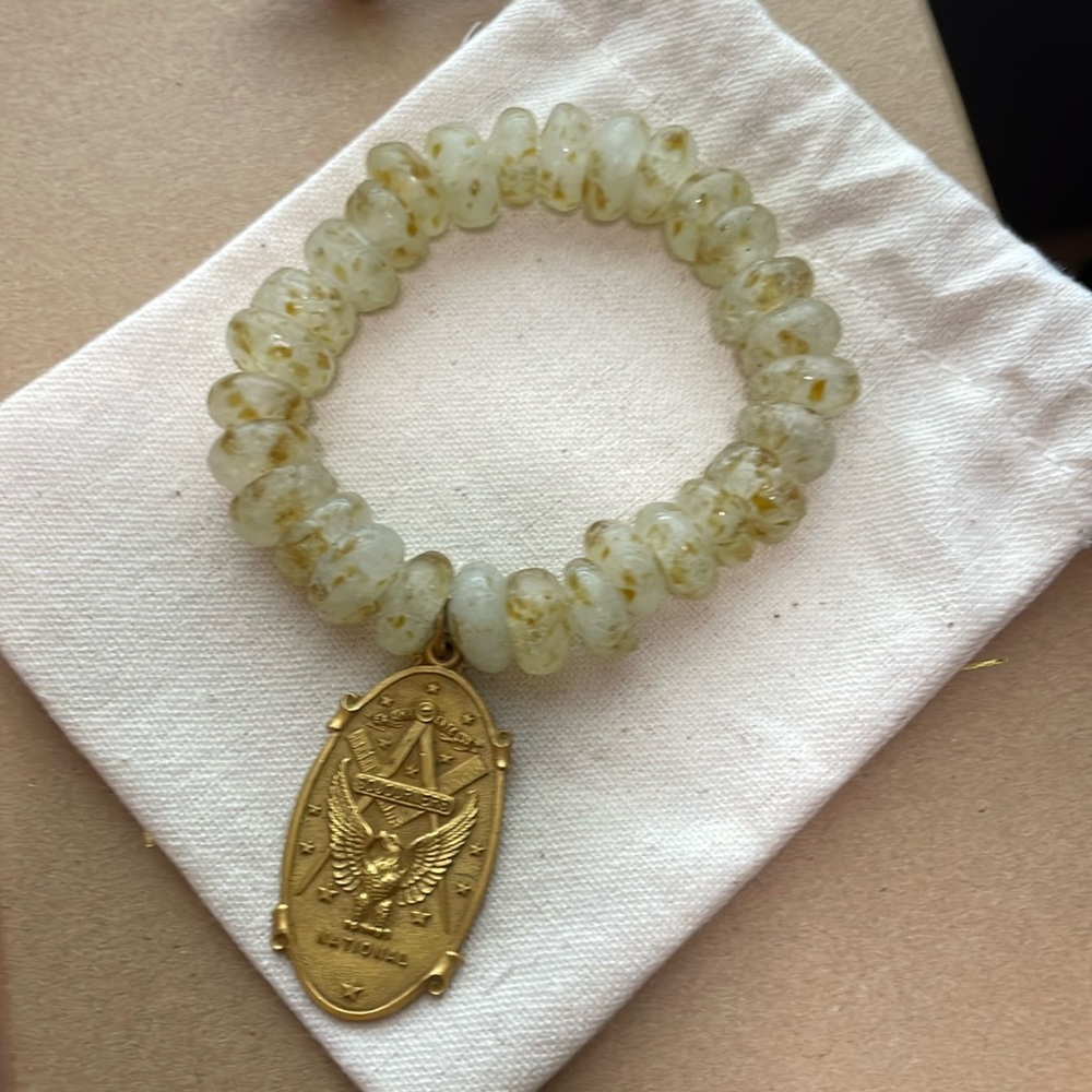 Vintage ‘60s Masonic Mason Sojourners National Medal Boho Beaded Bracelet.